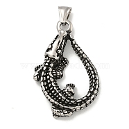 316 Surgical Stainless Steel Pendants, Crocodile Charm, Antique Silver, 49x32x10.5mm, Hole: 4x8mm(STAS-Z073-107AS)