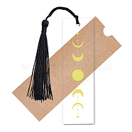 Acrylic Bookmarks, with Polyester Tassel Decorations, Rectangle Bookmarks, Moon Pattern, 118x35x2.5mm, Hole: 5mm(AJEW-WH0387-008)