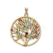 Faceted Round Dyed Natural Agate Copper Wire Wrapped Pendants, Tibetan Style Alloy Tree of Life Charms, Antique Golden, 42.5x38.5x4.5mm, Hole: 6x3.5mm(PALLOY-JF02634)
