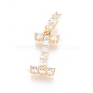 Golden Plated Brass Micro Pave Clear Cubic Zirconia Pendants, Long-Lasting Plated, Letter, Letter.I, 22x11x3.5mm, Hole: 7x3mm(ZIRC-L093-01I)