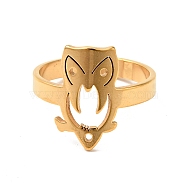 Ion Plating(IP) 201 Stainless Steel Owl Finger Ring for Women, Golden, US Size 6 1/2(16.9mm)(RJEW-G266-07G)