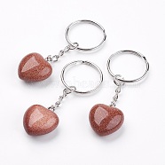 Synthetic Goldstone Keychain, with Platinum Iron Findings, Heart, 72mm(KEYC-F019-02F)