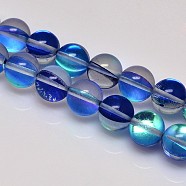 Synthetical Moonstone Beads Strands, Holographic Beads, Dyed, Round, Blue, 6mm, Hole: 1mm, 15.5 inch(G-G585-6mm-12)