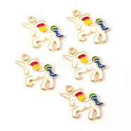 Alloy Enamel Pendants, Light Gold, Cadmium Free & Lead Free, Unicorn, Royal Blue, 20x22x1mm, Hole: 1.8mm(ENAM-N054-42B-RS)