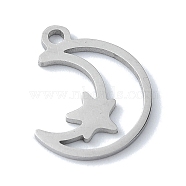 304 Stainless Steel Charms, Laser Cut, Moon with Star Charms, Stainless Steel Color, 14.5x12.5x1mm, Hole: 1mm(STAS-C097-23P)