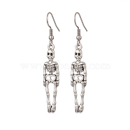 Skeleton Tibetan Style Alloy Dangle Earrings, 304 Stainless Steel Jewelry for Women, Antique Silver & Stainless Steel Color, 56mm, Pin: 0.8mm(EJEW-JE05193)