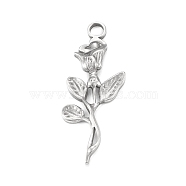 304 Stainless Steel Pendants, Rose Charm, Stainless Steel Color, 28x11x2mm, Hole: 2.2mm(STAS-F287-22P)