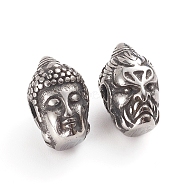 Buddhist 304 Stainless Steel Beads, Buddha Head, Antique Silver, 14x8.5x9.2mm, Hole: 1.8mm(STAS-G222-13AS)