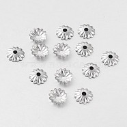 Multi-Petal 316 Surgical Stainless Steel Flower Bead Caps, Stainless Steel Color, 6x1mm, Hole: 1mm(STAS-M257-05)