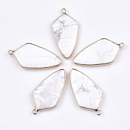 Natural Howlite Pendants, with Brass Findings, Kite, Golden, 40~42x21x3.5~4.5mm, Hole: 2mm(G-T112-25F)
