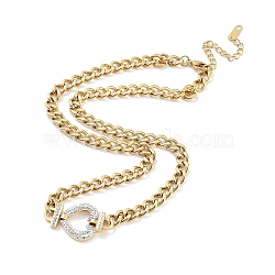 Crystal Rhinestone Heart Pendant Necklaces, with Ion Plating(IP) 304 Stainless Steel Curb Chains, Golden, 16.54 inch(42cm)(NJEW-F318-02G)