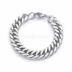 Tarnish Resistant Men's 304 Stainless Steel Diamond Cut Cuban Link Chain Bracelets, with Lobster Claw Clasps, Stainless Steel Color, 8-1/8 inch~8-1/4 inch(20.5~21cm), 12mm(X-BJEW-L673-002A-P)