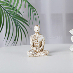 Resin Yoga Man Prayer Statue, Fengshui Meditation Sculpture Home Decoration, Floral White, 36x60x80mm(DJEW-PW0013-55B-04)