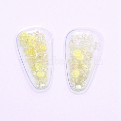 Plastic with Resin and Polymer Clay Accessories, DIY for Bobby pin Accessories, Oval with Lemon, Champagne Yellow, 55x29x5mm(RESI-CJC0007-32A)