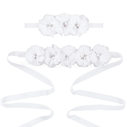 Polyester Waist Chain Belts and Headbands with Imitation Pearl, Jewelry Set with Alloy Rhinestone for Wedding Party, White, 5-1/8~72 inch(13~183cm), 2Pcs/set(DIY-WH0308-150A)