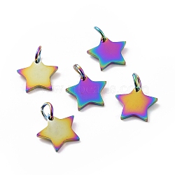 304 Stainless Steel Charms, Star, Rainbow Color, 10x10.6x1.1mm, Hole: 4mm(STAS-Q201-T461M)