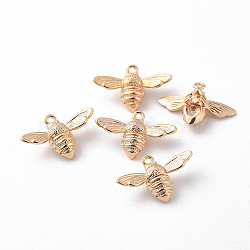 Brass Pendants, Bees, Nickel Free, Real 18K Gold Plated, 11.5x17x4.5mm, Hole: 1mm(X-KK-T038-139G)