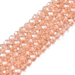 Electroplate Glass Beads Strands, Pearl Luster Plated, Faceted, Rondelle, Dark Salmon, 4x3mm, Hole: 0.4mm, about 113~115pcs/strand, 41~41.5cm(EGLA-A044-T4mm-A21)