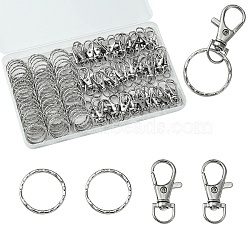 60Pcs Alloy Swivel Lobster Claw Clasps, Swivel Snap Hook, with 60Pcs Iron Split Key Rings, Keychain Clasps Set, Platinum, 35x13mm, Hole: 8.5mm(FIND-YW0004-54P)