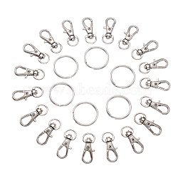 Alloy Swivel Lobster Claw Clasps, Swivel Snap Hook and Iron Split Key Rings, Platinum, 32x13mm and 25x2mm, 100pcs/set(FIND-TA0001-01P)