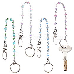 4Pcs Glass Beads Keychain, with Iron Swivel Snap Hooks Clasps and Ring, Mixed Color, 270mm(KEYC-NB00026)