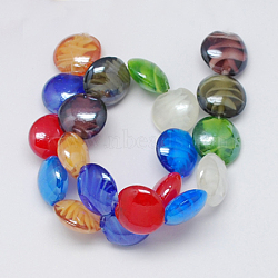 Handmade Lampwork Beads, Pearlized, Flat Round, Mixed Color, 20x11mm, hole: 2mm(LAMP-S003-1)