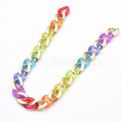 Rainbow Handmade Transparent Acrylic & CCB Plastic Curb Chains, Unwelded, Colorful, 39.37 inch(100cm), Link: 23x17x4.5mm and 22x16.5x4.5mm, 1m/strand(X-AJEW-JB00831)