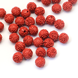 Round Cinnabar Beads, FireBrick, 10mm, Hole: 1~2mm(CARL-Q003-09)