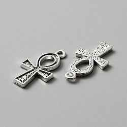 Tibetan Style Alloy Pendants, Ankh Cross Charms, Religion, Antique Silver, 25x13.5x2mm, Hole: 1.8mm(FIND-CJC0007-73)
