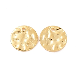Ion Plating(IP) 304 Stainless Steel Charms, Textured, Flat Round Charms, Golden, 10x1mm, Hole: 1.2mm(STAS-F293-26G)
