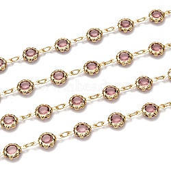 3.28 Feet Handmade Brass Glass Beaded Chains, Long-lasting Plated, Soldered, Flower,Old Rose, 12x6.5x3mm(X-CHC-I036-54B)