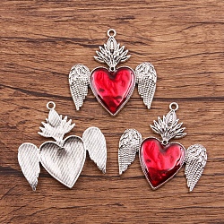 Alloy Enamel Pendants, Antique Silver, Heart with Wing Charm, Red, 43x42mm(PW-WG73787-07)