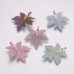 Autumn Theme Natural Leaf Pendants, with Brass Findings, Maple Leaf, Mixed Color, 36~39x34~37x1~1.5mm, Hole: 3x6mm(KK-F747-F)