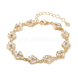 Rack Plating Brass Pave Clear Cubic Zirconia Rectangle & Flat Round Link Chain Bracelets for Women, Cadmium Free & Lead Free, Long-Lasting Plated, Real 18K Gold Plated, 7-1/8 inch(18cm)(BJEW-R317-10G)