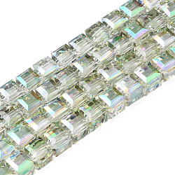 Electroplate Transparent Glass Beads Strands, Faceted, Cube, Light Green, 7x7x7mm, Hole: 1.4mm, about 100pcs/strand, 26.77 inch(68cm)(EGLA-N002-28-C02)