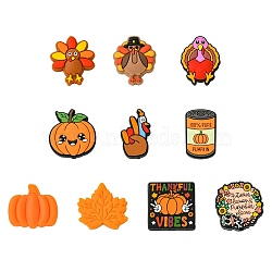 20Pcs 10 Styles Thanksgiving Day Themed Silicone Beads Sets, Mixed Color, 27~32.5x18~30.5x6.5~9.5mm, Hole: 2~3.5mm, 2pcs/style(SIL-CJ0002-88)
