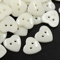 Acrylic Heart Buttons, Plastic Sewing Buttons for Costume Design, 2-Hole, Dyed, White, 14x14x3mm, Hole: 1mm(BUTT-E071-B-01)
