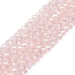 Electroplate Glass Beads Strands, AB Color Plated, Faceted, Rondelle, Pink, 2.9~3.3x2mm, Hole: 0.8mm, about 148~150pcs/strand, 15.55~15.75 inch(39.5~40cm)(EGLA-A044-T2mm-B22)