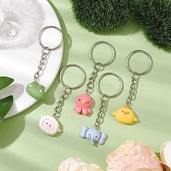 Resin Keychain, with Iron Findings, Animal, Mixed Color, 7.5~7.9cm, 5pcs/set(KEYC-JKC00797-S)