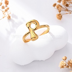 304 Stainless Steel Open Cuff Rings for Women, Letter, Real 18K Gold Plated, Letter P, 13~14x7~15mm(RJEW-M060-01G-16)