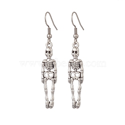 Skeleton Tibetan Style Alloy Dangle Earrings, 304 Stainless Steel Jewelry for Women, Antique Silver & Stainless Steel Color, 56mm, Pin: 0.8mm(EJEW-JE05193)