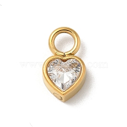 Ion Plating(IP) 304 Stainless Steel with Rhinestone Charms, Real 14K Gold Plated, Heart Charm, Crystal, 9x5.5x3mm, Hole: 2mm(X-STAS-G351-14G-02)