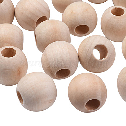 Large Hole Unfinished Wood Beads, Natural Wooden Loose Beads Spacer Beads, Macrame Beads, Lead Free, Round, Sandy Brown, 24x21mm, Hole: 9mm(X-WOOD-25-LF)