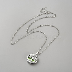 Alloy and 316 Surgical Stainless Steel and Cotton Hollow Essential Oil Necklaces for Women, Tree of Life, Stainless Steel Color, 24 inch(60.8cm)(NJEW-WH0031-06P)