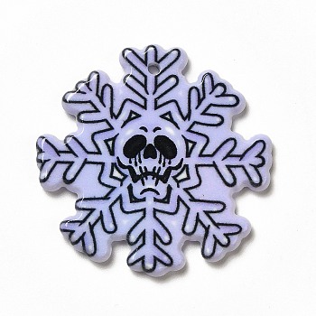 Christmas Printed Acrylic Pendants, with Skull Pattern Charm, Snowflake Pattern, 36x36x2.5mm, Hole: 1.8mm