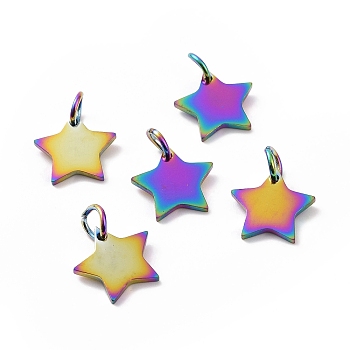 304 Stainless Steel Charms, Star, Rainbow Color, 10x10.6x1.1mm, Hole: 4mm