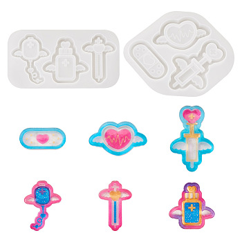 Pandahall 2Pcs 2 Style Medical Theme DIY Pendant Silicone Molds, for UV Resin & Epoxy Resin Jewelry Making, White, 100~118x118~185x11mm, Inner Diameter: 29~87x56~78mm, 1pc/style