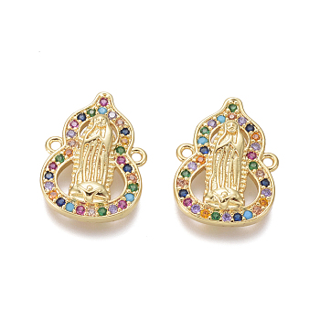 Religion Theme Brass Micro Pave Cubic Zirconia Links connectors, Cucurbit with Virgin Mary, Colorful, Golden, 17.5x13x3mm, Hole: 1mm