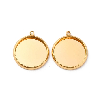 Brass Pendant Cabochon Settings, Long-Lasting Plated, Nickel Free, Flat Round, Real 18K Gold Plated, Tray: 14mm, 18x16x2mm, Hole: 1.2mm