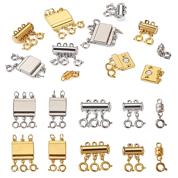 10Pcs 10 Styles Alloy Magnetic Clasps Slide Lock Clasps with Spring Ring Clasps, Mixed Shapes, Platinum & Golden, 19~31mm, 1pc/style